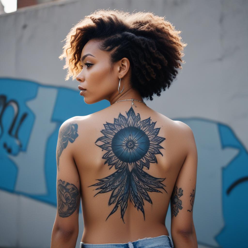 uma tatuagem feminina nas costas que transmite mensagens de força
