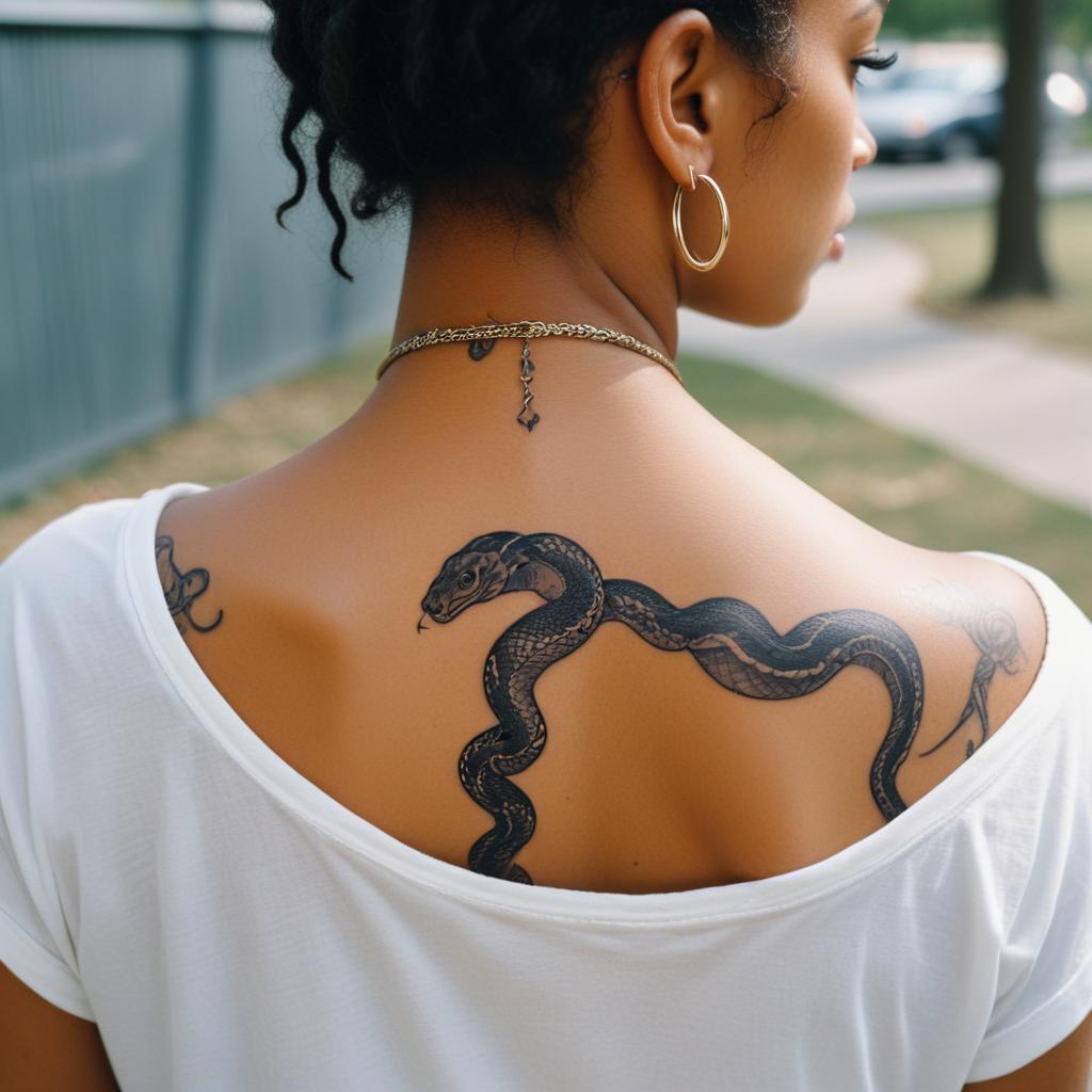 Tatuagem de Cobra nas Costas Feminina