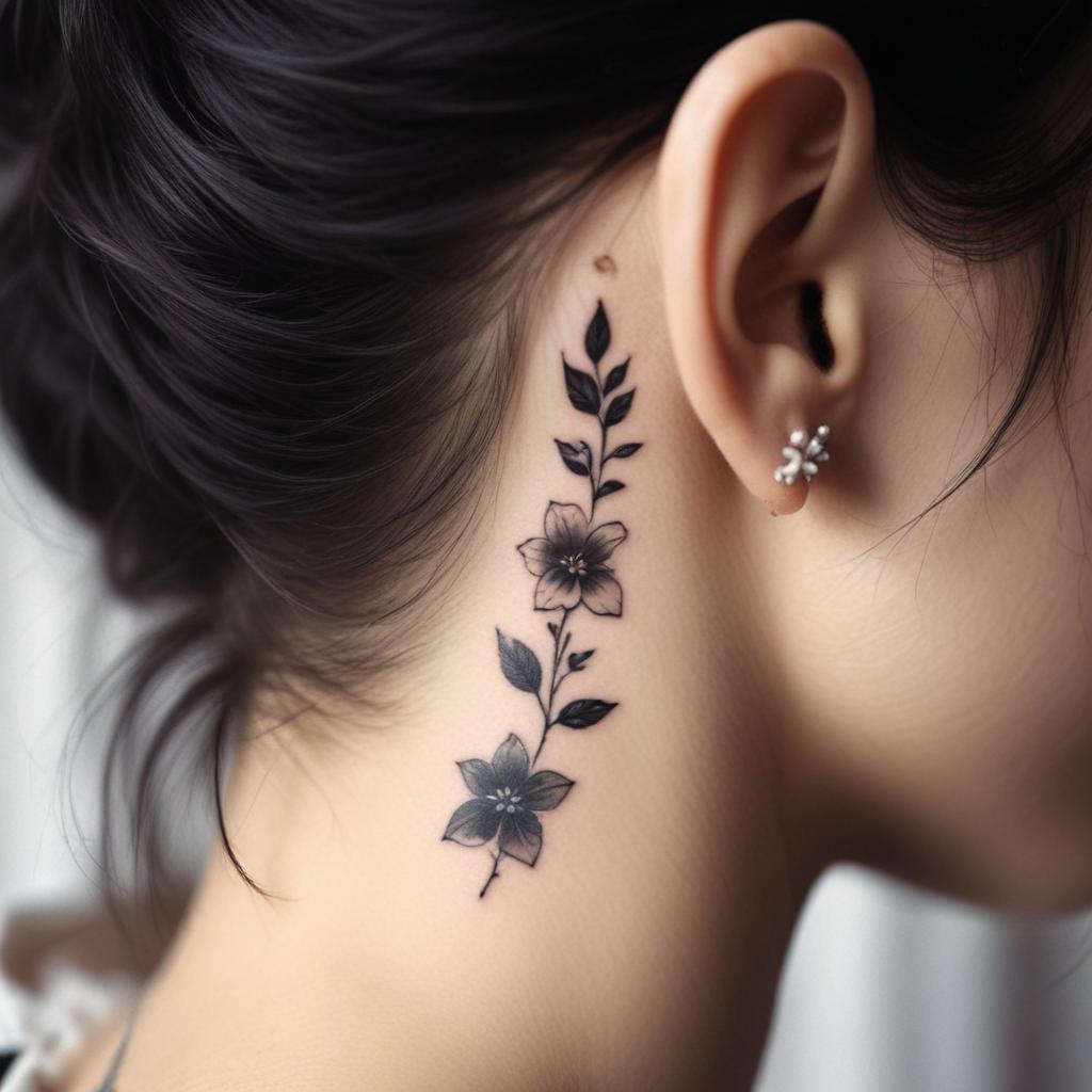 tatuagem no pescoço de rosa minimalista