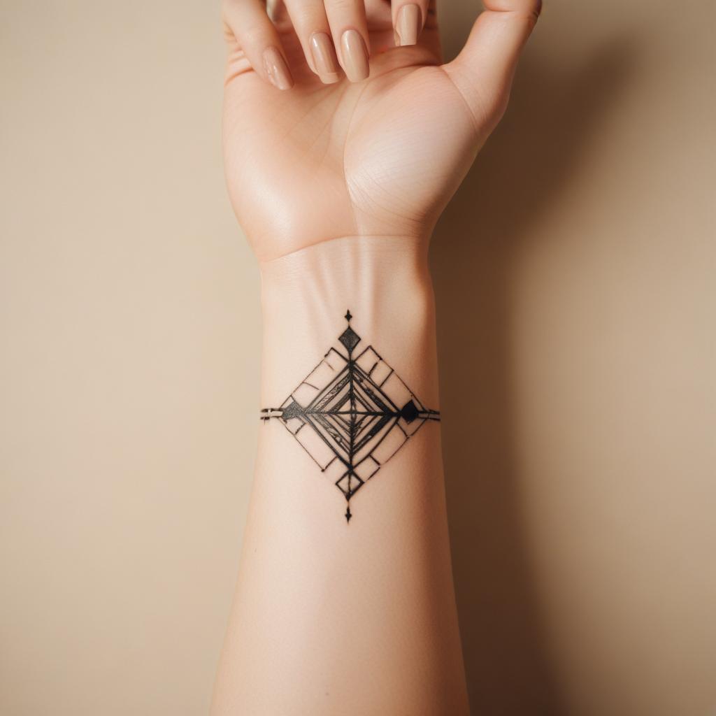 Tatuagem Feminina Minimalista no Pulso em estilo geométrico