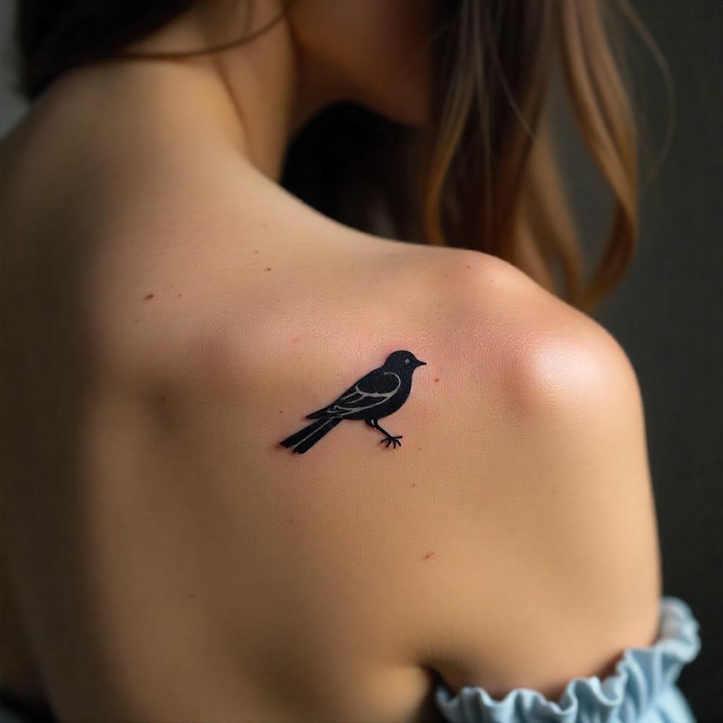 Tatuagem Minimalista de Pássaro no Ombro 