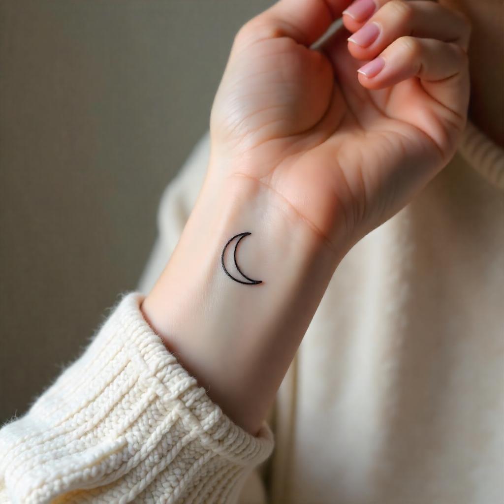 Tatuagem Minimalista de Lua Crescente no Pulso 