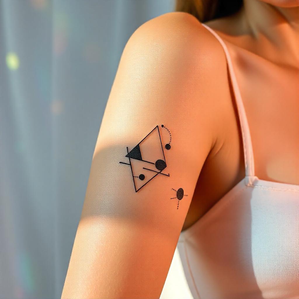 Tatuagem Feminina geométrica abstrata no braço 
