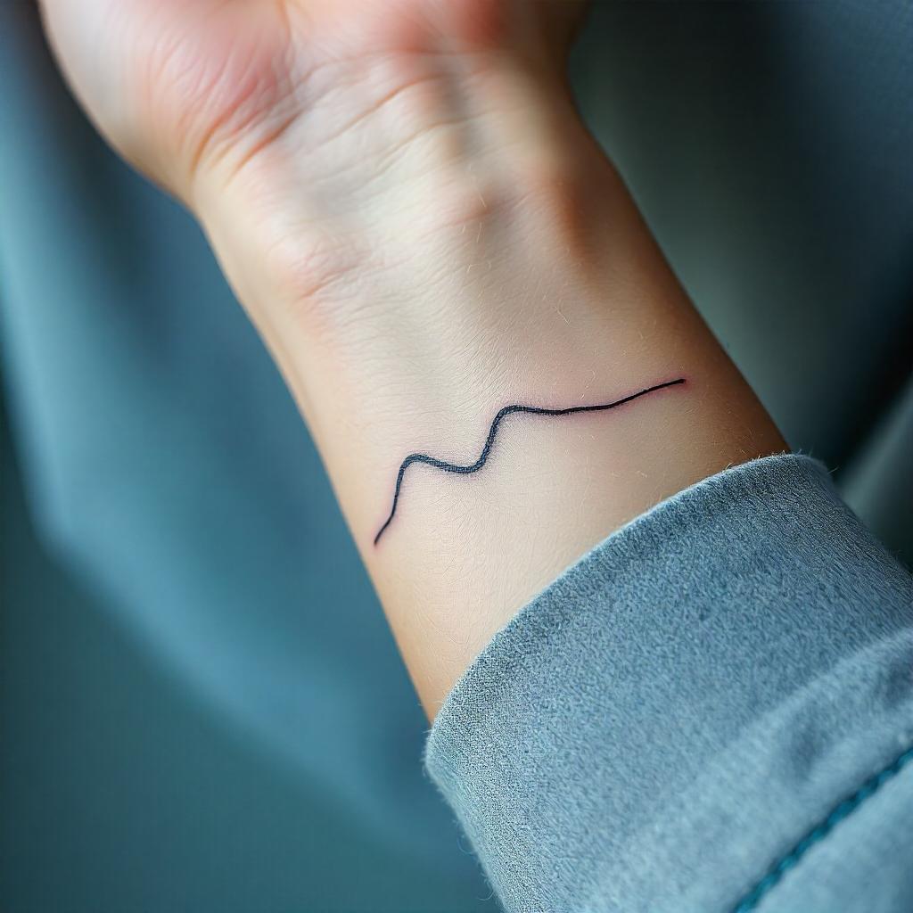 Tatuagem feminina de linha minimalista no pulso 
