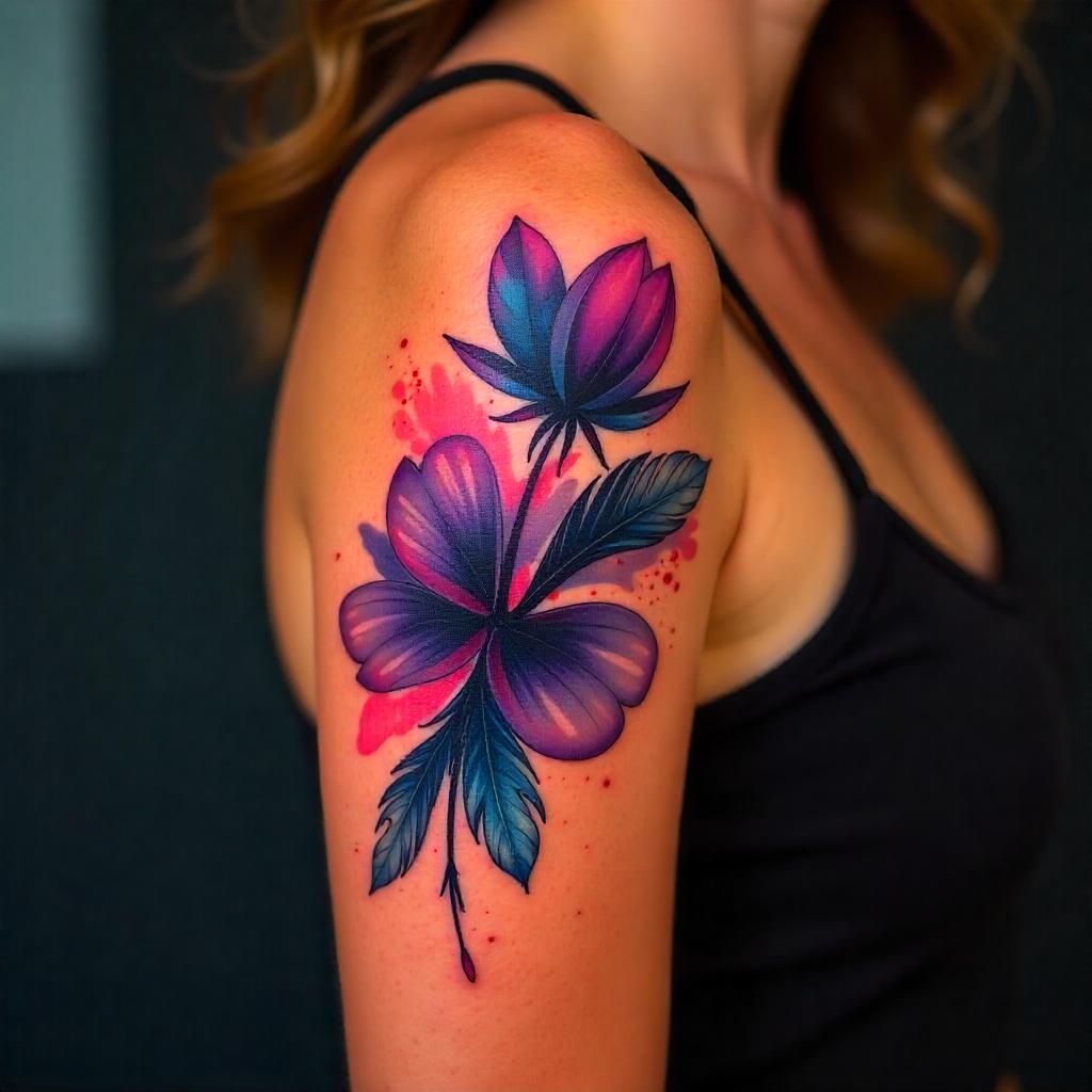 Tatuagem Feminina abstrata em aquarela de uma flor
