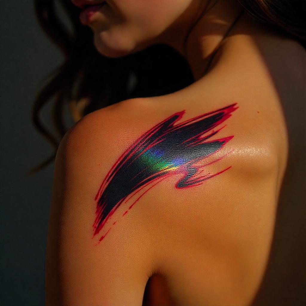 Tatuagem Feminina: Tatuagem abstrata de pincelada no ombro