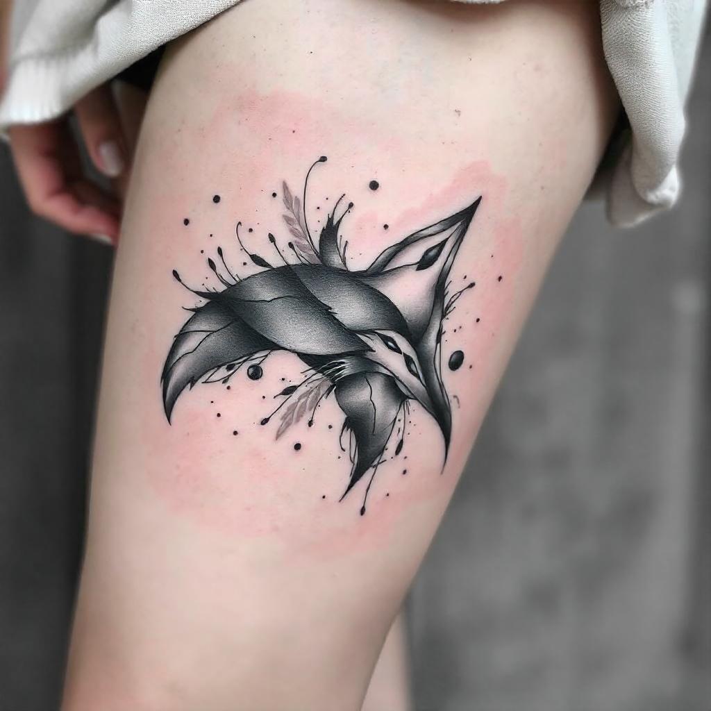 Tatuagem na Perna: Tatuagem abstrata de animal na perna feminina