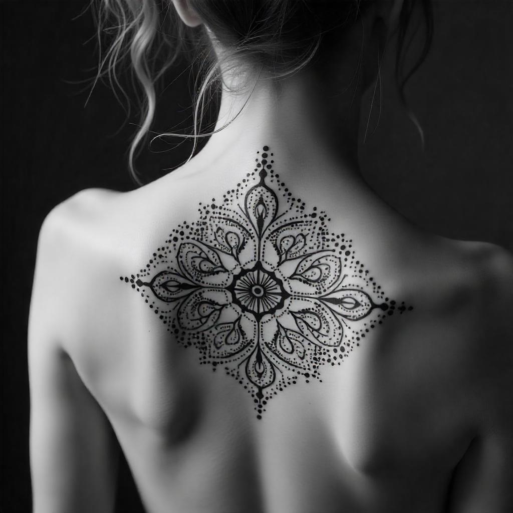 Tatuagem Feminina de Mandala nas Costas 