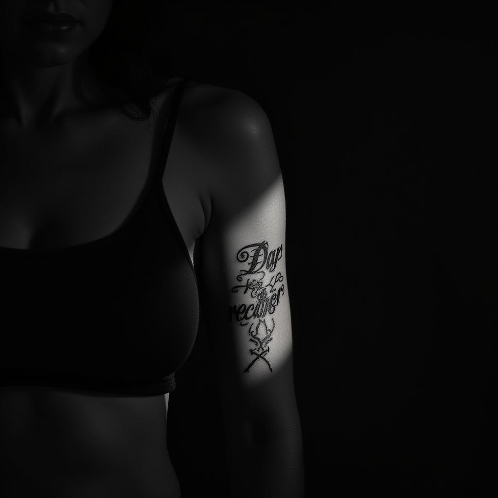 Uma tatuagem feminina que exibe a frase "dar para receber" em uma fonte elegante e fluida, simbolizando a importância da generosidade e reciprocidade nas relações