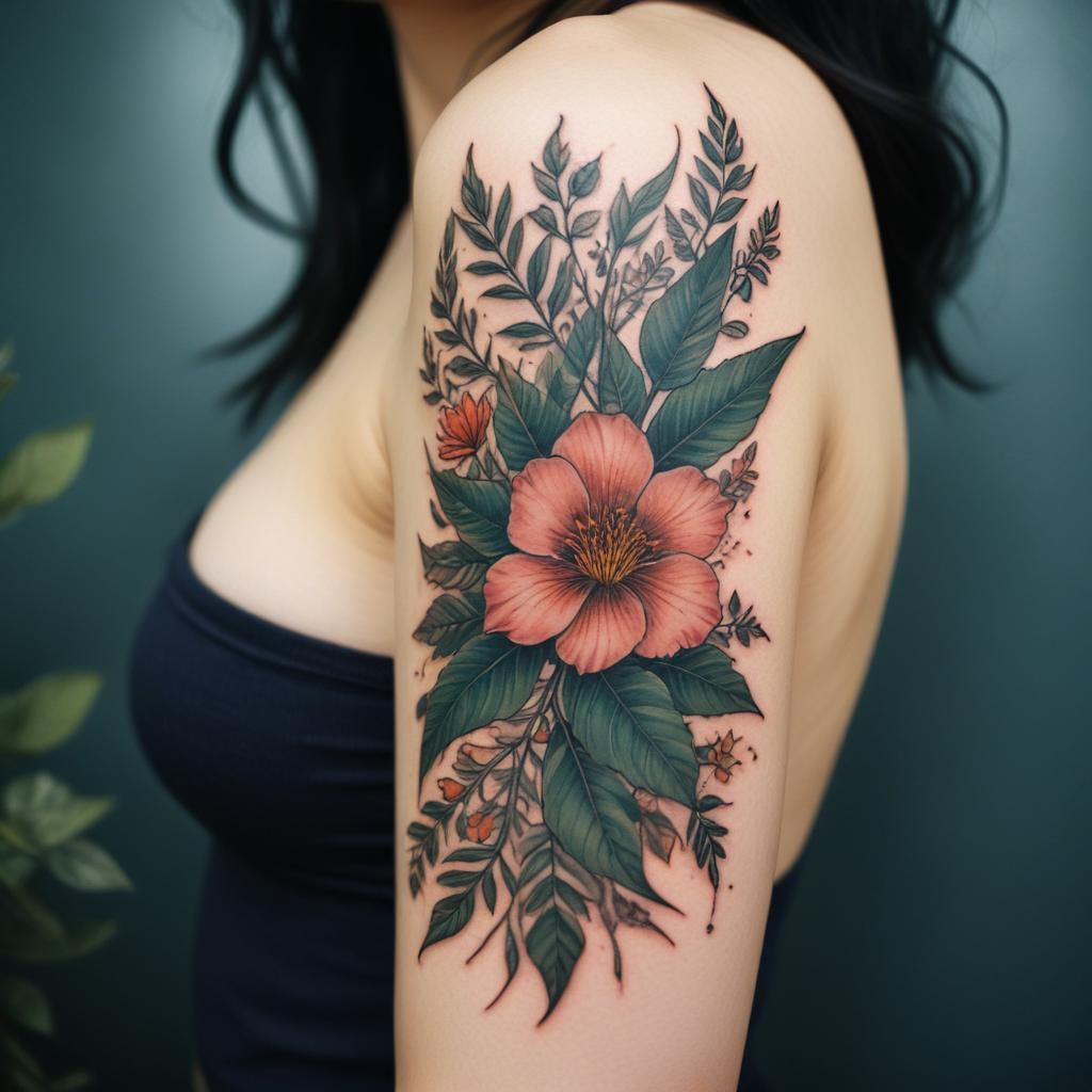 Uma tatuagem floral no braço que simboliza beleza, delicadeza e crescimento.