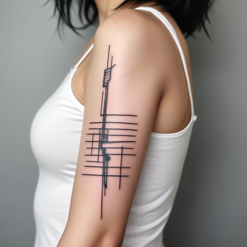 Uma tatuagem minimalista de linhas no braço que exala simplicidade e elegância