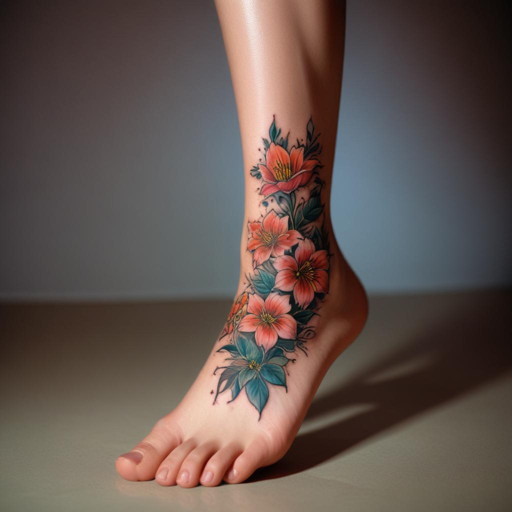 Uma delicada tatuagem no tornozelo floral que simboliza beleza e feminilidade