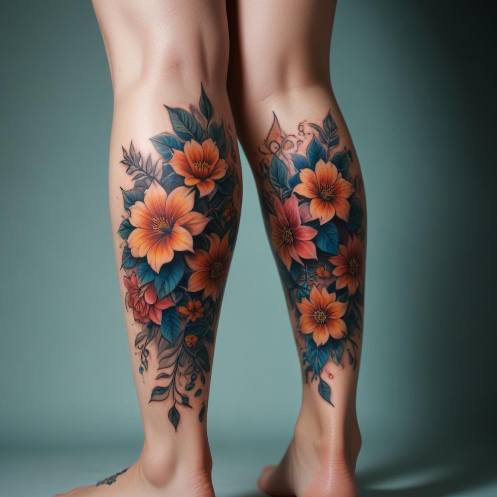 Uma tatuagem nas panturrilhas floral que exala delicadeza e feminilidade