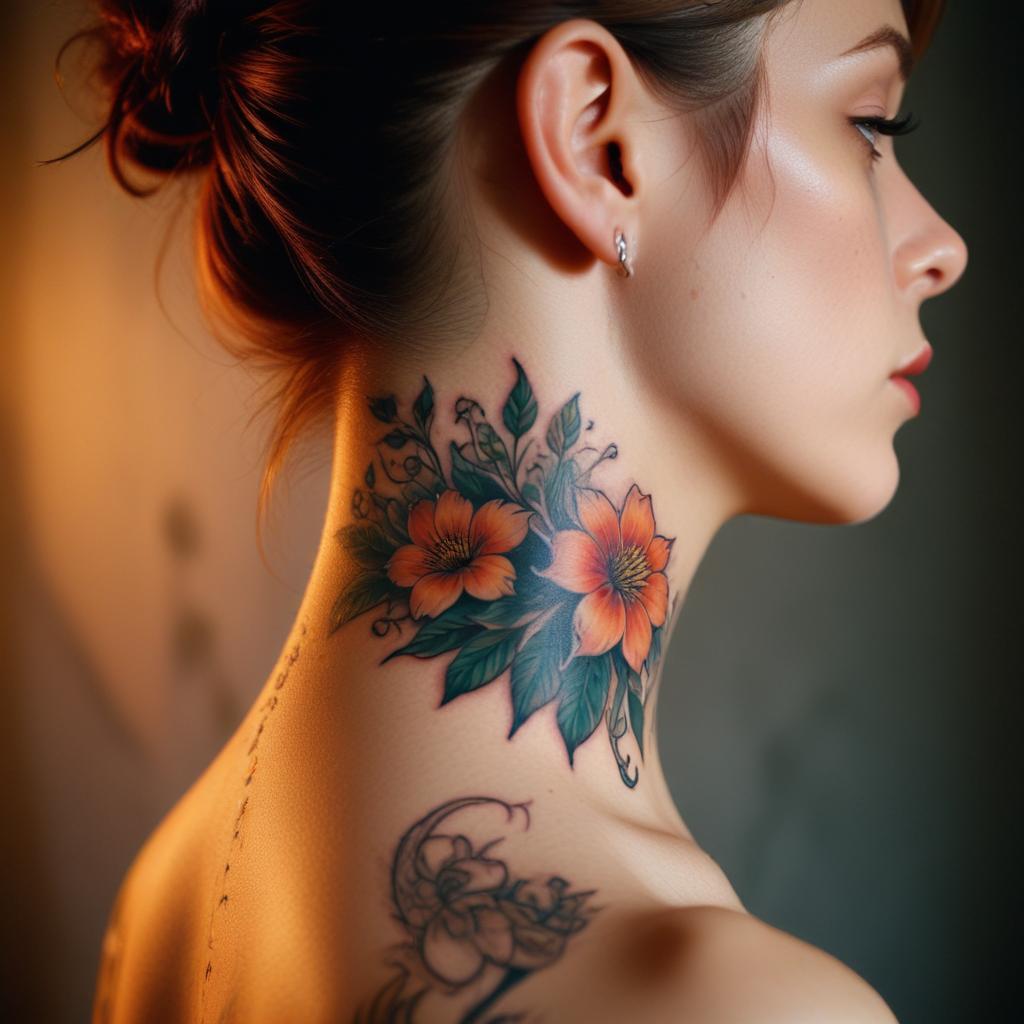 Uma tatuagem no pescoço floral que simboliza beleza, feminilidade e conexão com a natureza