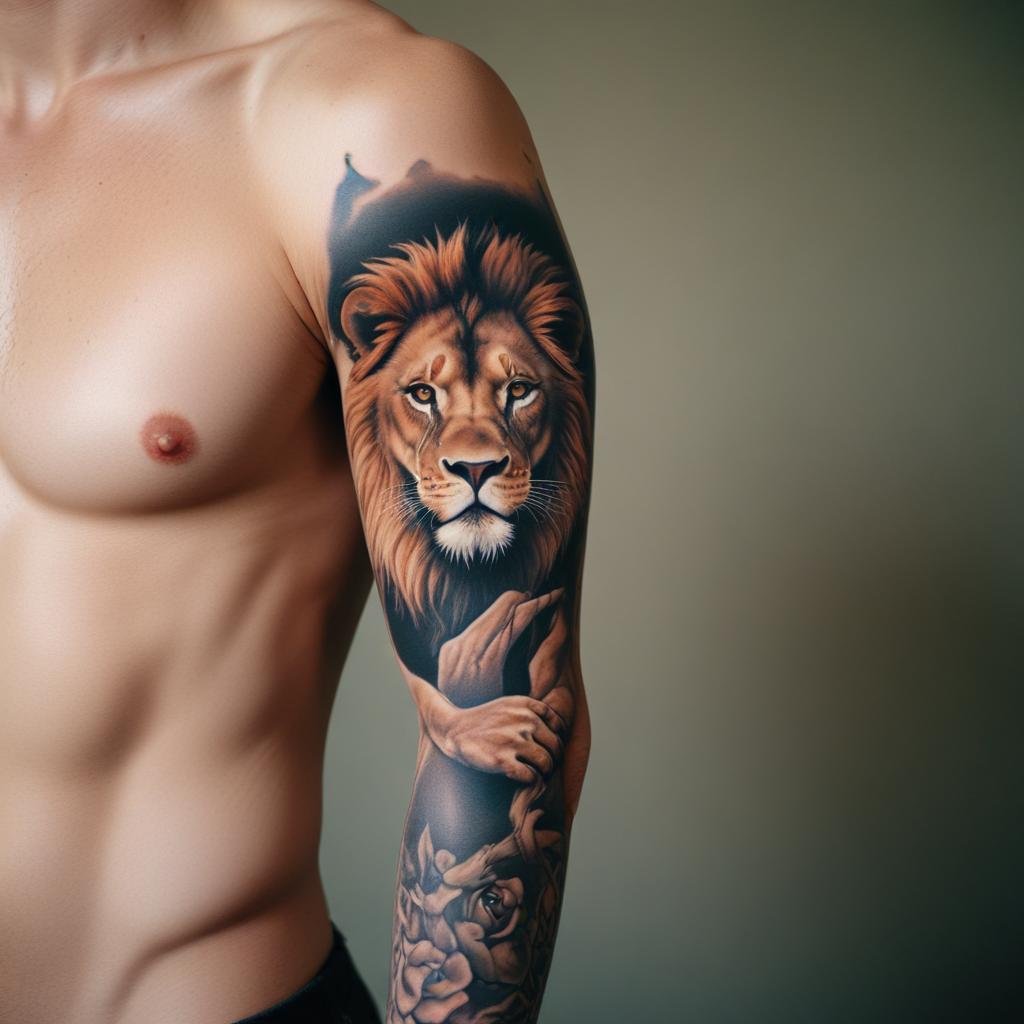 Tatuagem de Leão no Braço Masculino
