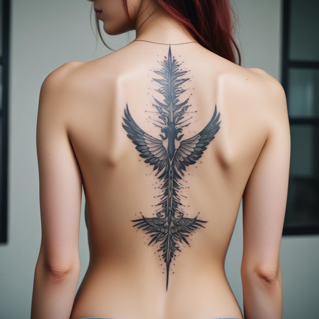 Uma tatuagem minimalista linear nas costas que exala elegância e simplicidade