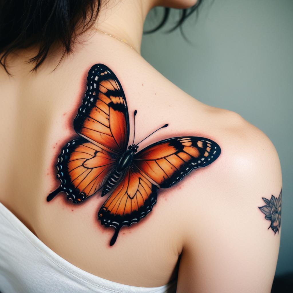 Uma tatuagem de borboleta nas  realista nas costas feminina que simboliza transformação, liberdade e beleza