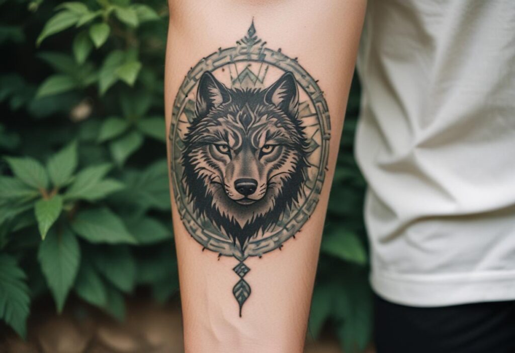 Tatuagem de lobo no antebraço