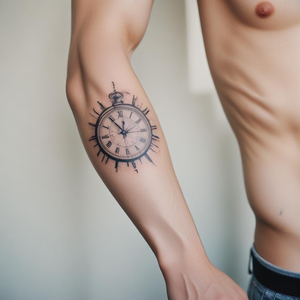 Tatuagem Pequena de Relógio no Braço Masculino