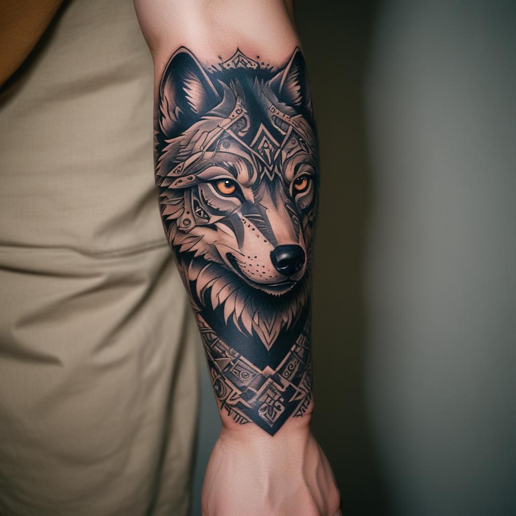 Tatuagem tribal de lobo no braço