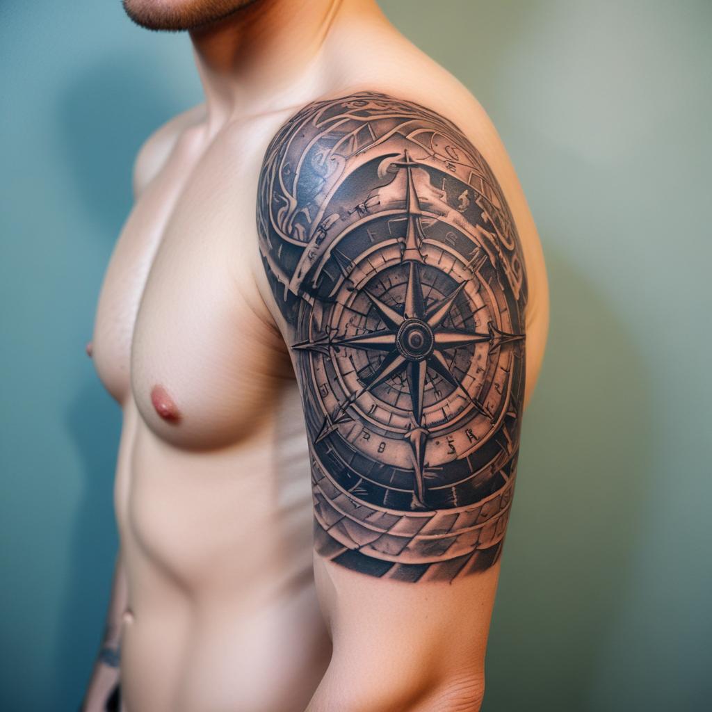 Tatuagem de Bússola no Braço Masculino

