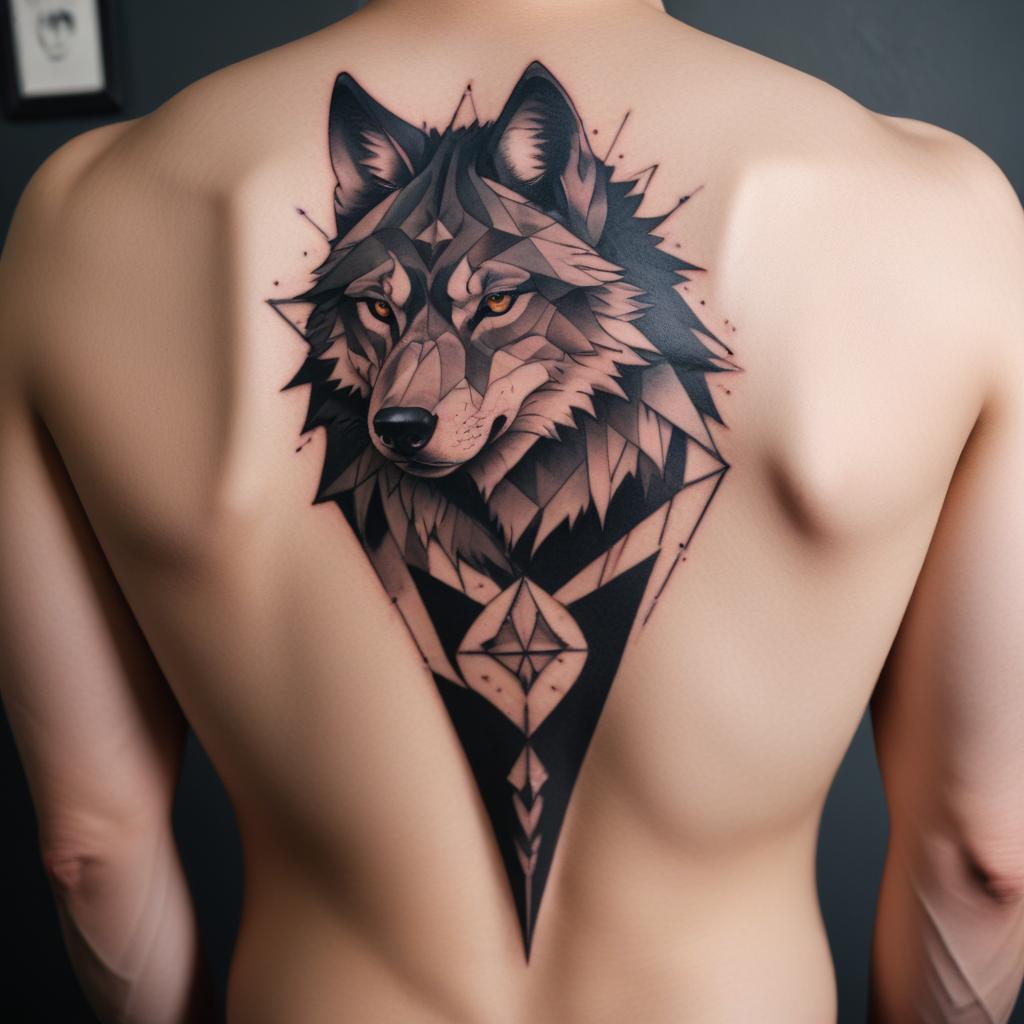 Tatuagem de Lobo Geométrica nas Costas Masculina