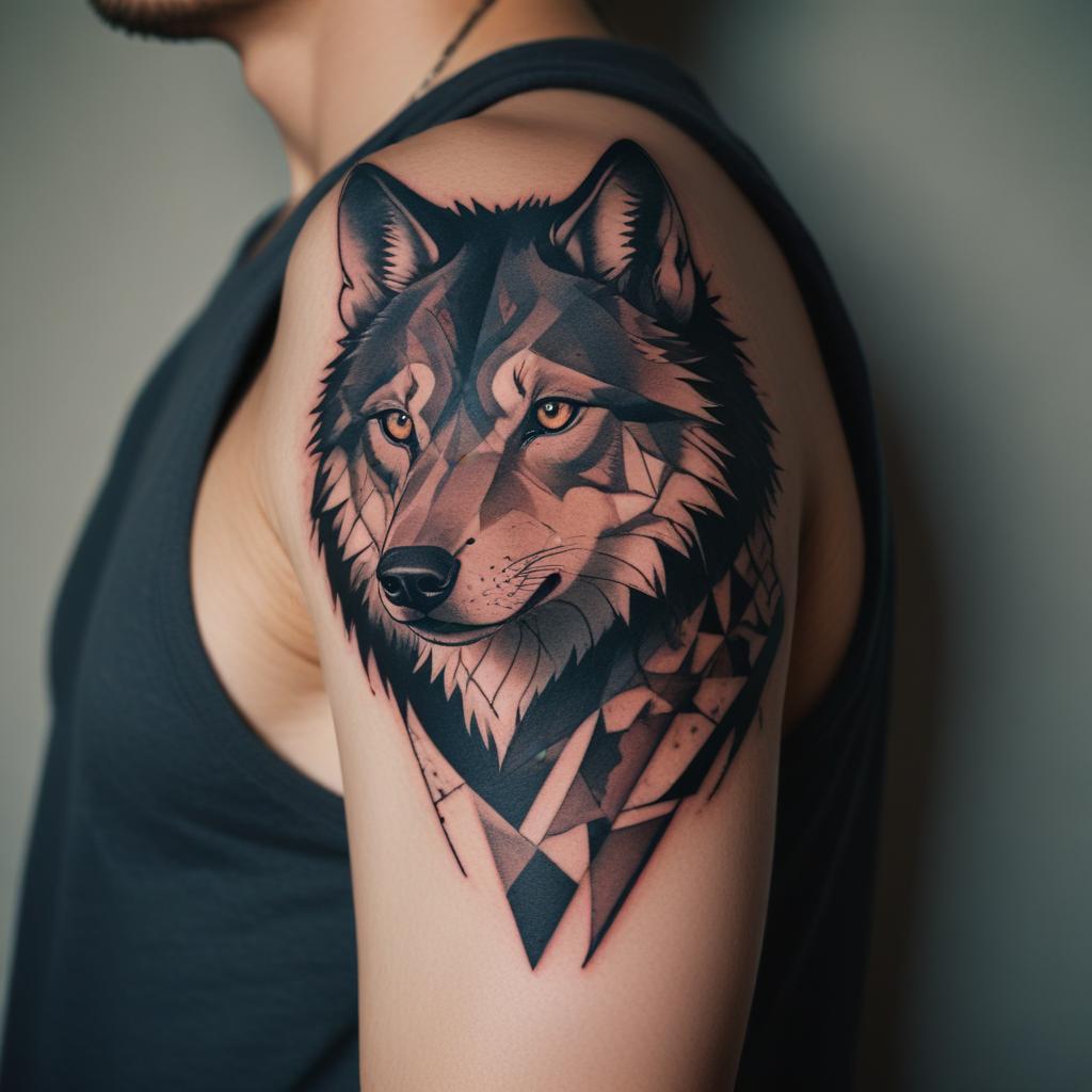 tatuagem de lobo no ombro masculino