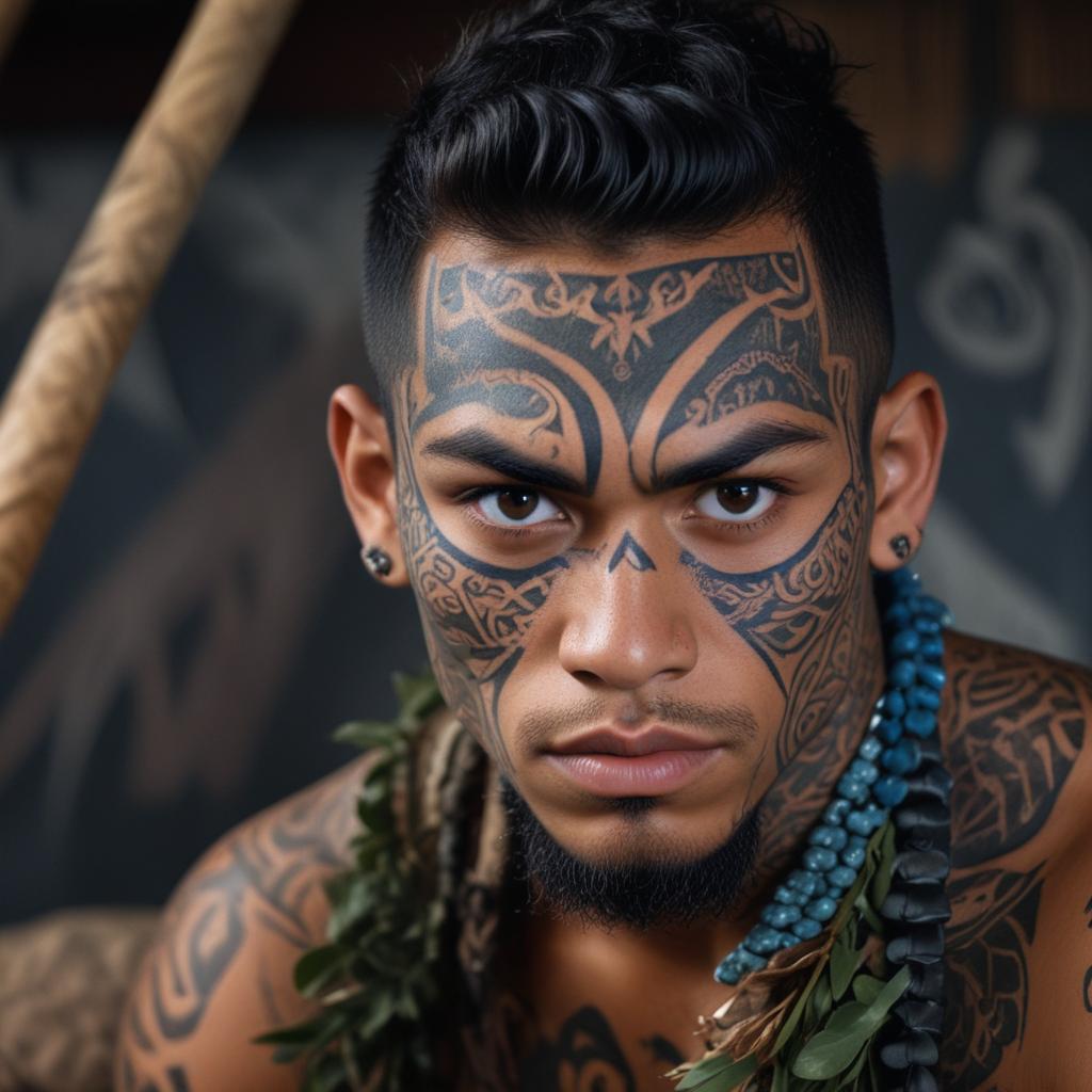 Tatuagem Tribal Polinésia no Rosto Masculino

