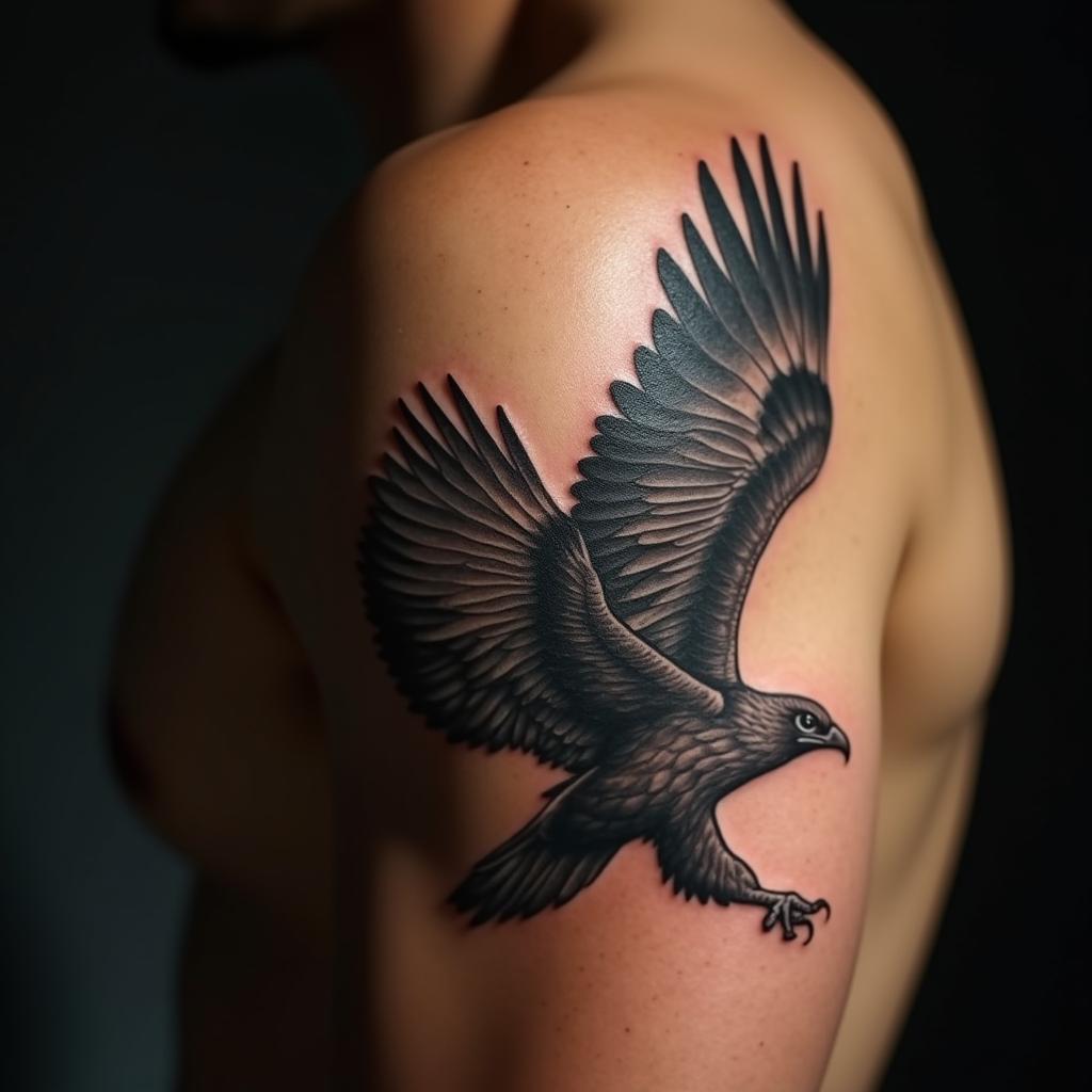 Tatuagem Minimalista de Águia no Braço Masculino

