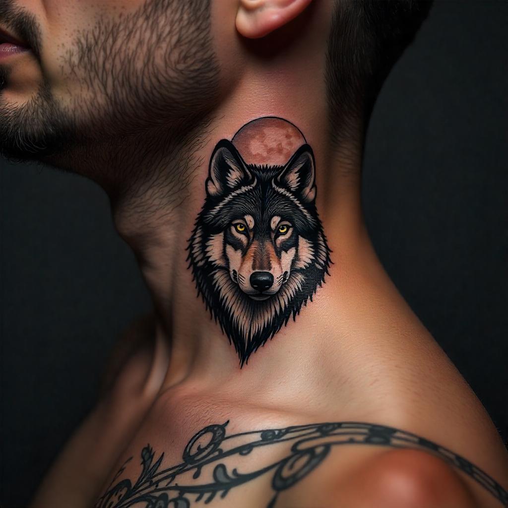 Tatuagem de Lobo no Pescoço Masculina