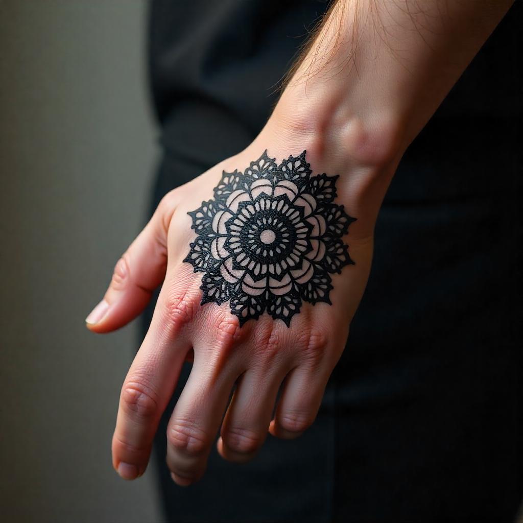 Tatuagem na mão de mandala