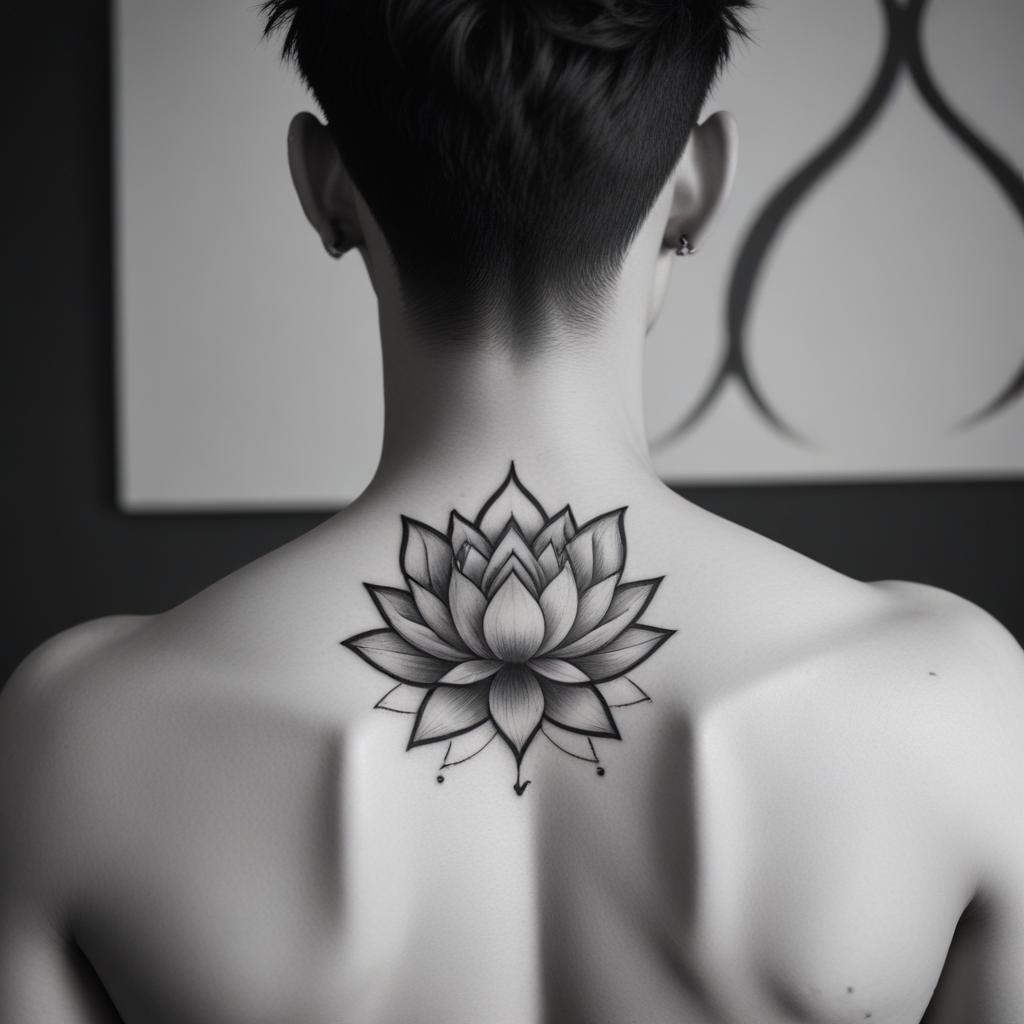 Tatuagem de Flor de Lótus nas Costas Masculina

