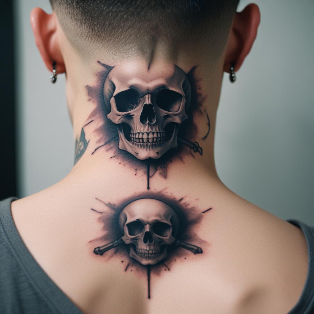 Uma tatuagem minimalista de caveira no pescoço masculino que combina simplicidade e simbolismo profundo