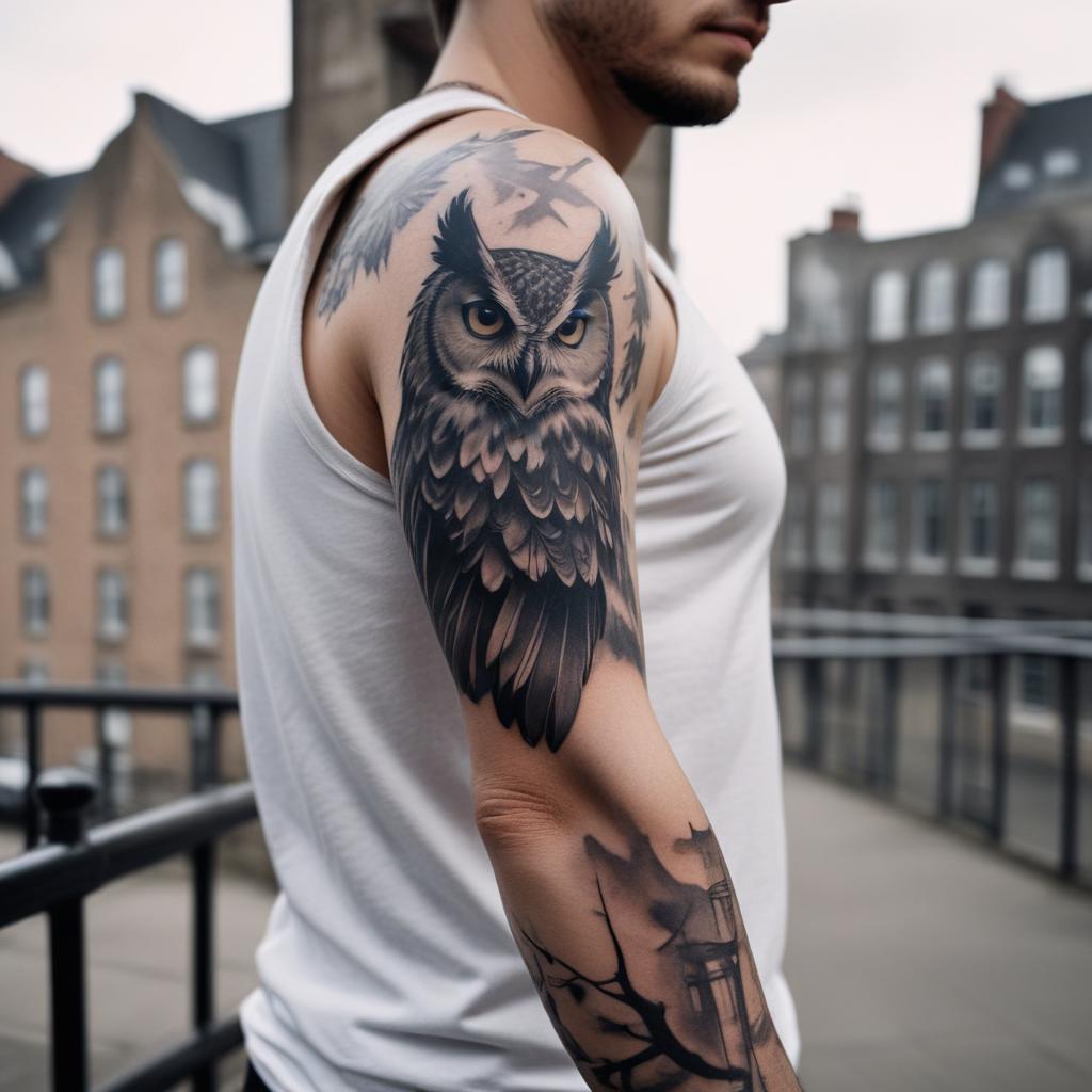 Tatuagem de Coruja no Braço Masculino