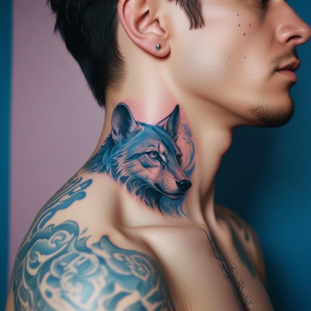 Tatuagem de Lobo no Pescoço Masculino

