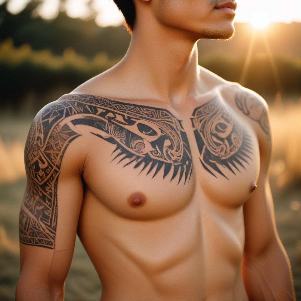 tatuagem tribal no peito masculino
