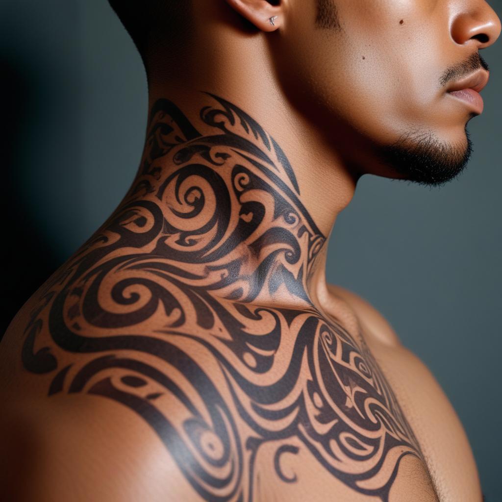 Tatuagem Tribal no Pescoço Masculino
