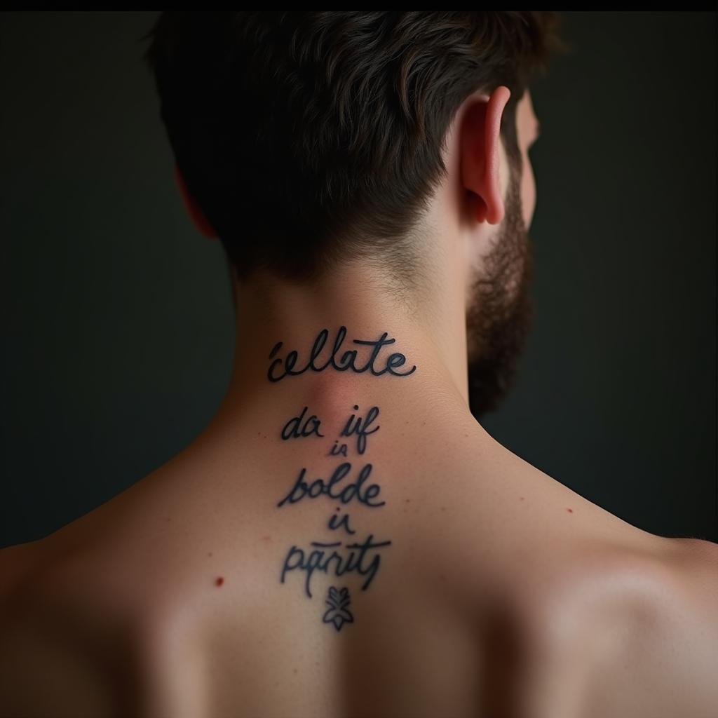 Tatuagem de Frase no Pescoço Masculino
