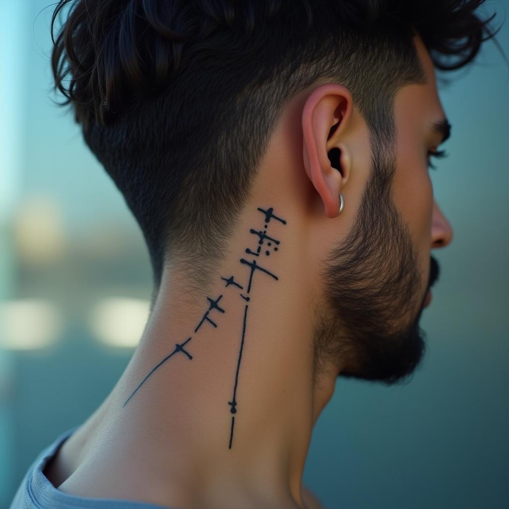 Tatuagem Minimalista de Linha Fina Atrás da Orelha Masculina

