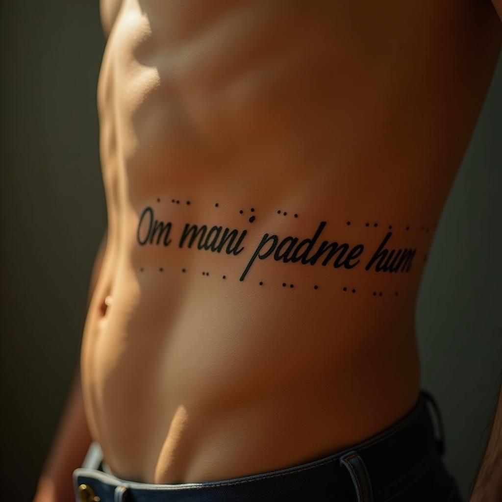 Tatuagem Minimalista com a Frase "Om Mani Padme Hum" nas Costelas Masculinas
Este poderoso mantra budista representa compaixão, sabedoria e o caminho para a iluminação