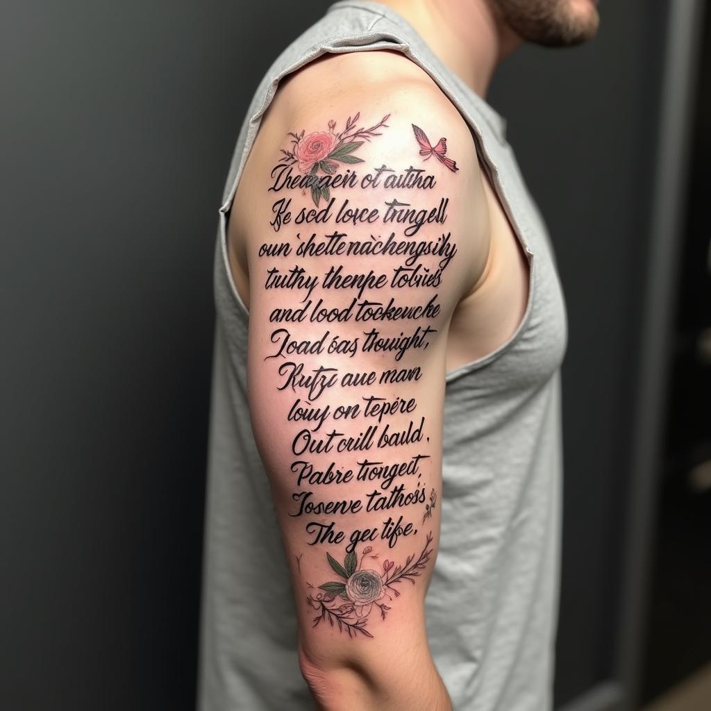 Tatuagem de Frases de Manga Completa no Braço 