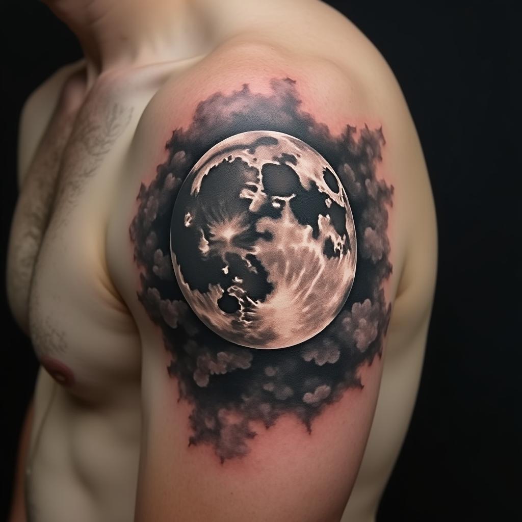 Tatuagem Masculina Realista de Lua no Braço