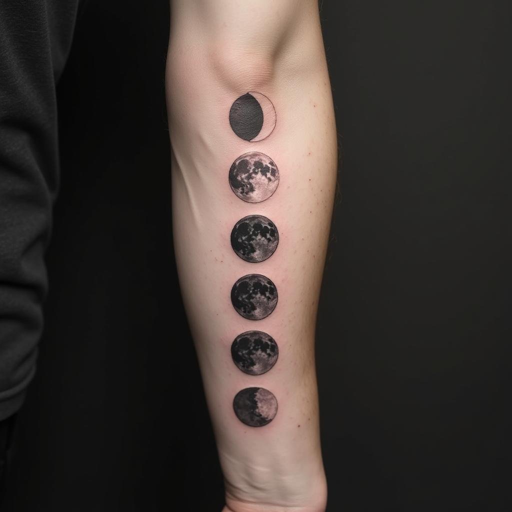 Tatuagem Masculina no Antebraço de Fases da Lua 