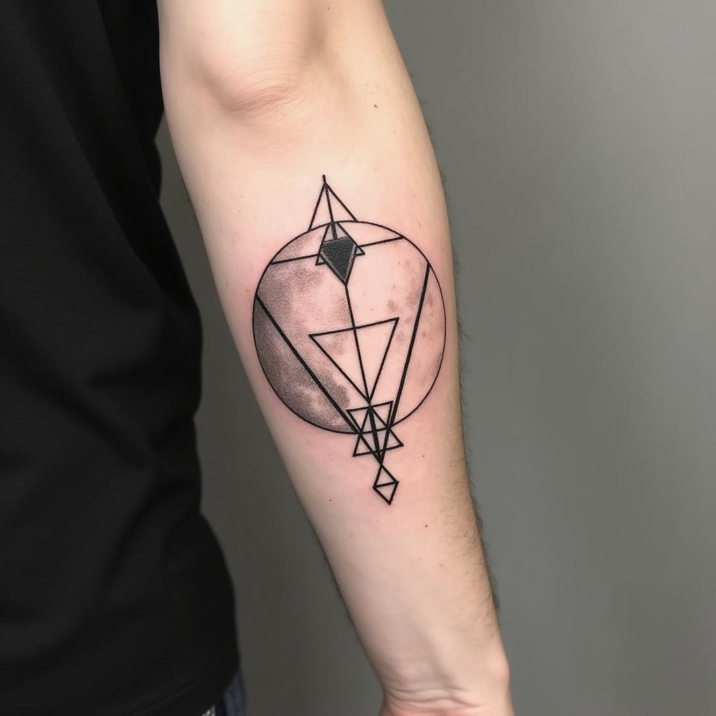 Tatuagem no Antebraço Masculina de Lua  Geométrica 