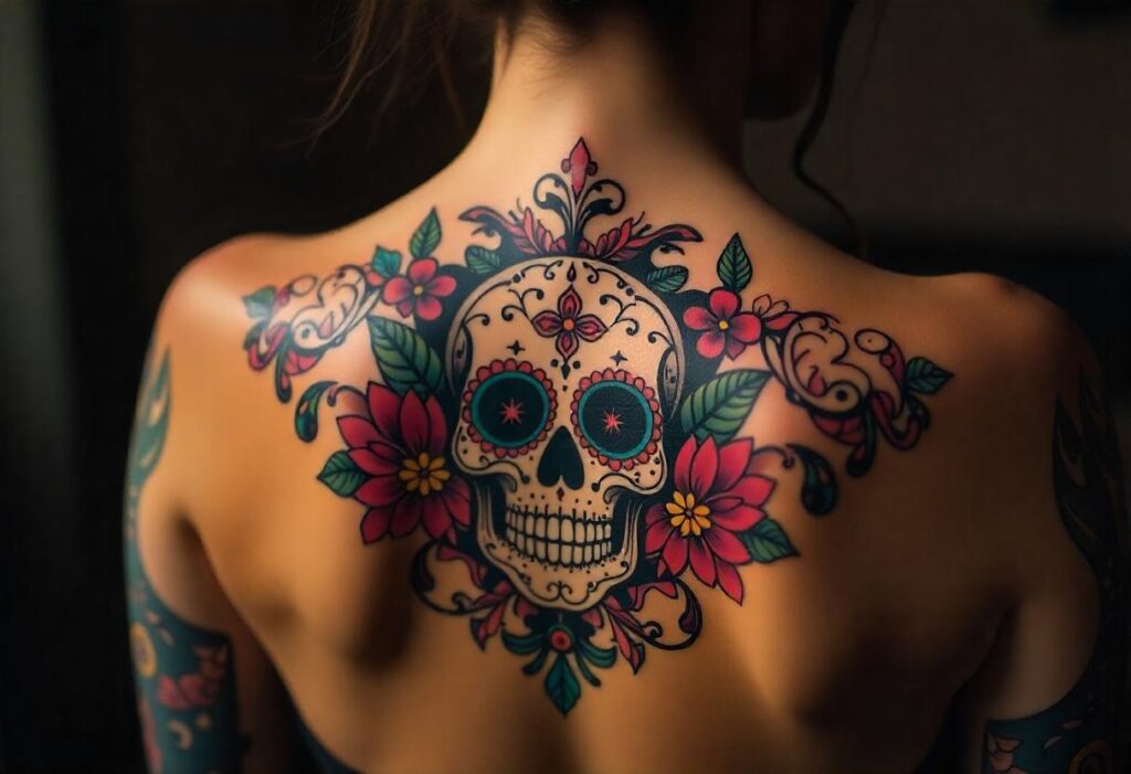 Tatuagem Feminina Estilo Chicana nas Costas