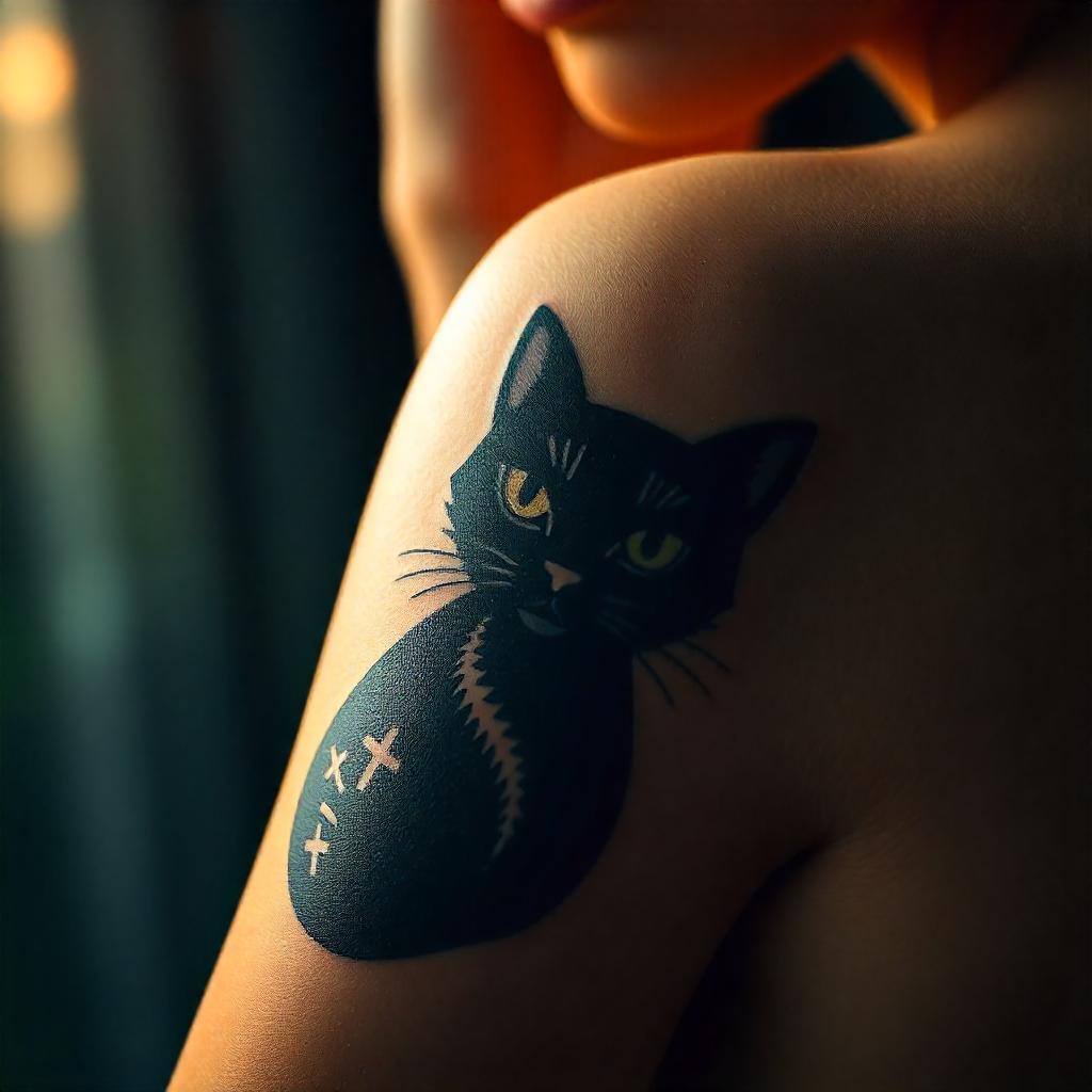 Tatuagem de Gato Preto no Braço