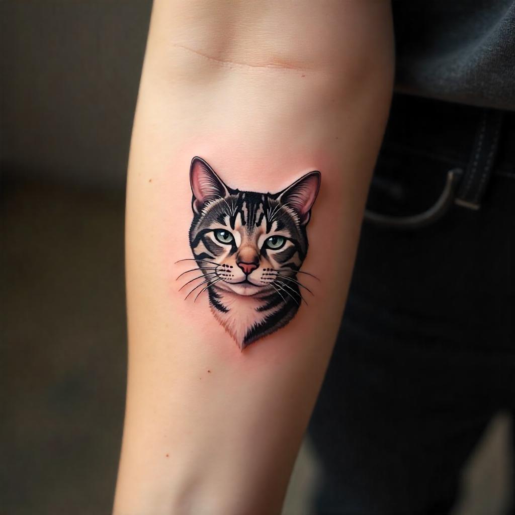 Tatuagem de Gato Minimalista no Antebraço