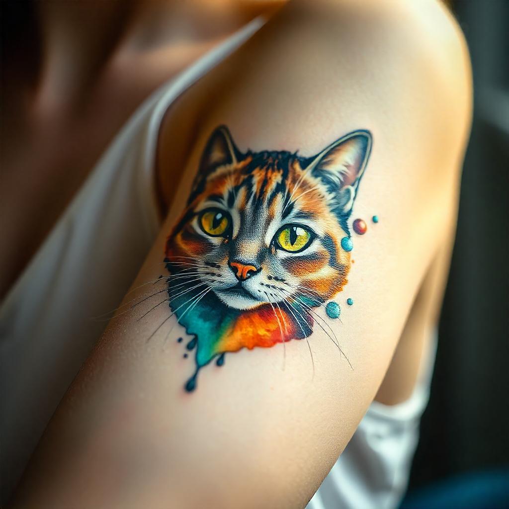 Tatuagem no Braço de Gato Aquarela