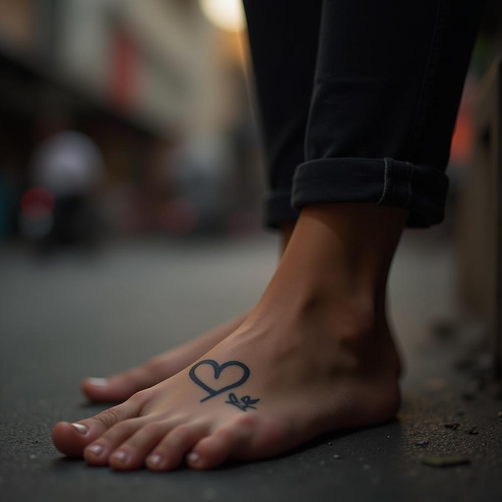 Tatuagem Minimalista de Coração no Pé  Feminina