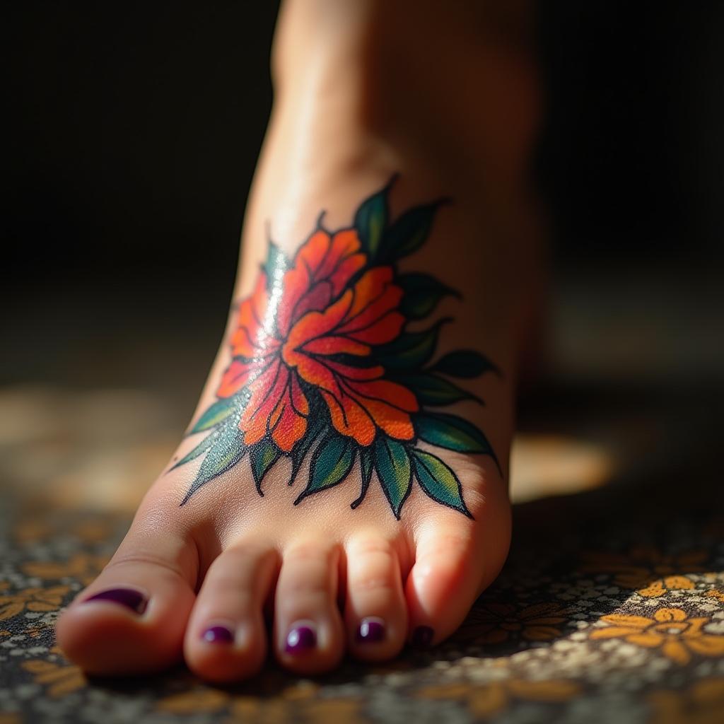 Tatuagem no Pé Feminina de Flor 